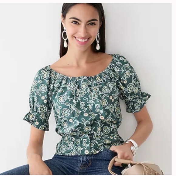 NWT J. Crew Gathered Scoopneck Top in Vintage Vines XS - Picture 1 of 4